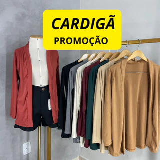 Cardigan Feminino Canelado de Malha Casaco Cardigã Kimono Moda Inverno com Manga Longa Estilo Tricot