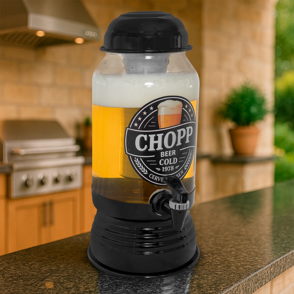 Chopeira De Vidro 3 Litros Com Dispenser De Gelo Torre De Chopp Bar ...