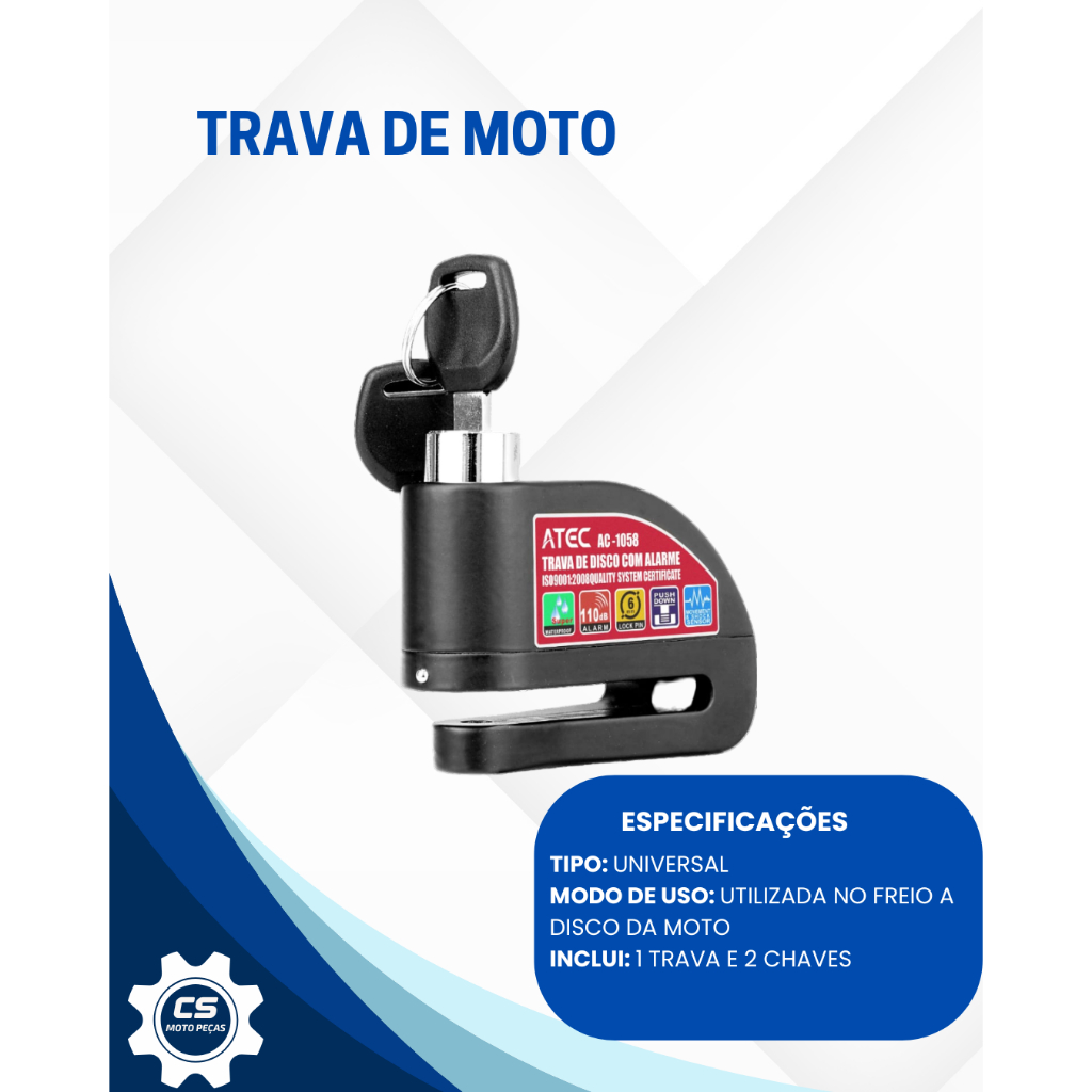 Trava Universal de Moto com Alarme | Shopee Brasil