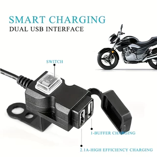 Carregador De Guiador De Moto À Prova D'água 12V-24 Fonte De Alimentação USB Dupla Para Telefone Móvel