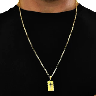 Corrente Masculina Ouro 18k Tijolinho + Cruz vazada | Hipoalergenico | Qualidade PREMIUM
