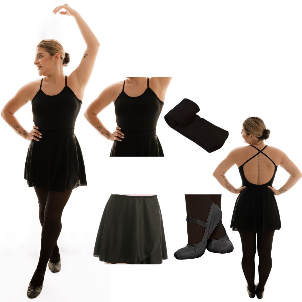 Kit Ballet Clássico Adulto Com Collant Alça Fina e Saia Envelope ...