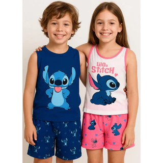 Kit com 2 pijamas infantis para irmaos regata de menino e de menina roupa de dormir de verao em Oferta na Shopee