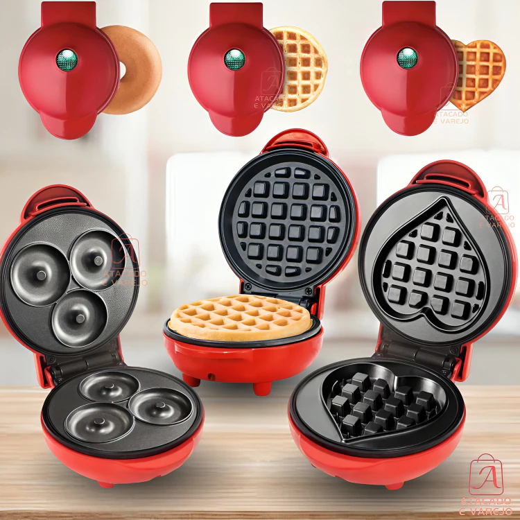 Máquina Para Fazer Redonda/Coração/Donuts Waffles Em Forma Rosquinhas Pequena Portátil 350w Mini Elé