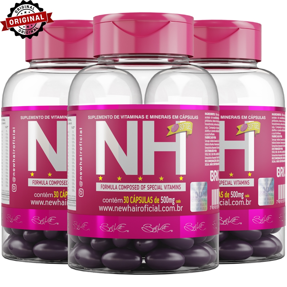COMBO 3 potes NH New Hair 30 cápsulas (Vitamina para cabelos ...