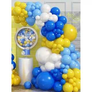 Kit Balão de Aniversario 123 Peças Azul,Amrelo,Branco,Azul Claro