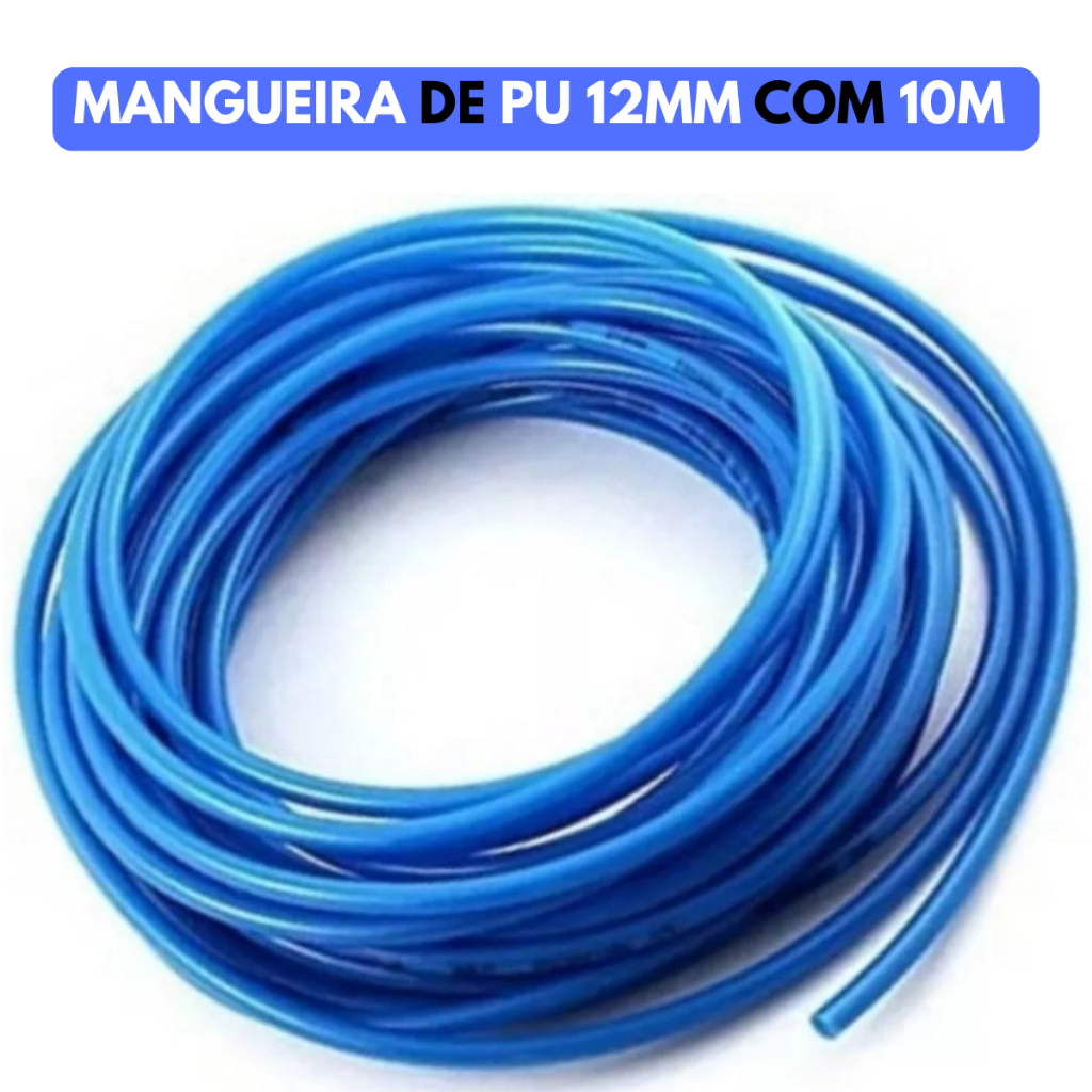 10 Metros Mangueira de Ar Pneumática 12mm x 10m - Tubo Flexível PU ...