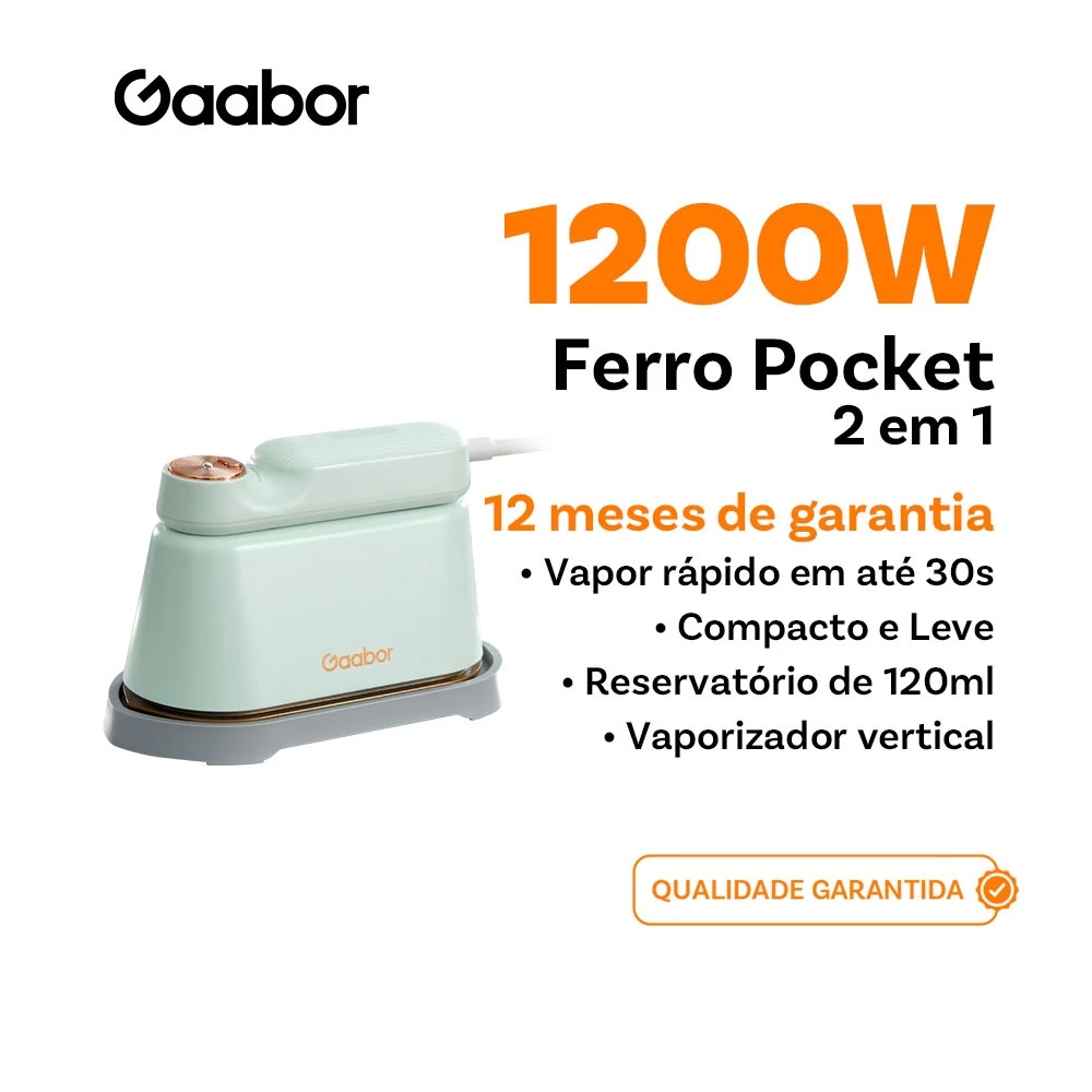 Gaabor Ferro de passar a vapor portátil em aço inoxidável clean1200W HM-M01A