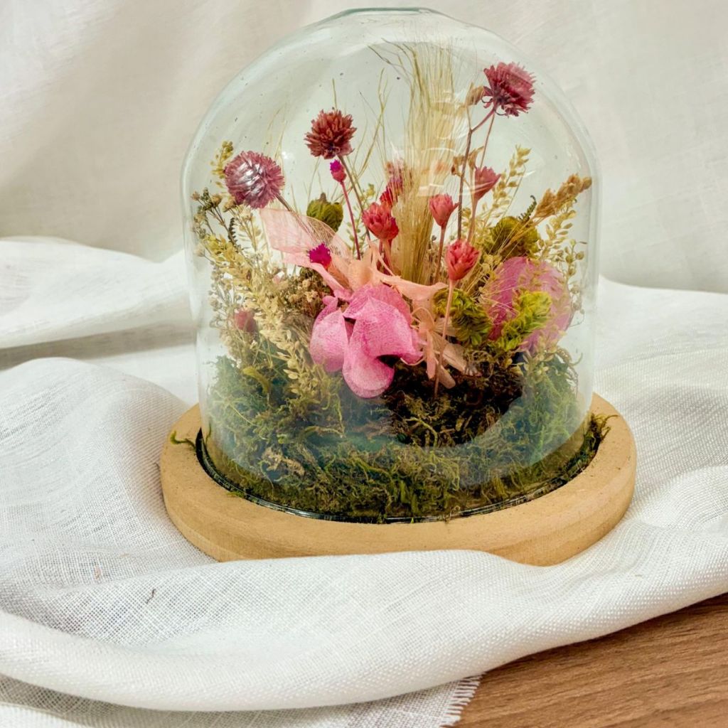 Redoma Floral Rosa Delicada Com Mix De Folhas Secas | Shopee Brasil
