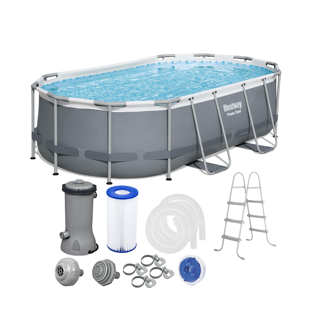 Piscina Estrutural 7250L Oval Power Steel + Escada + Filtro 110V ou 220V Bestway