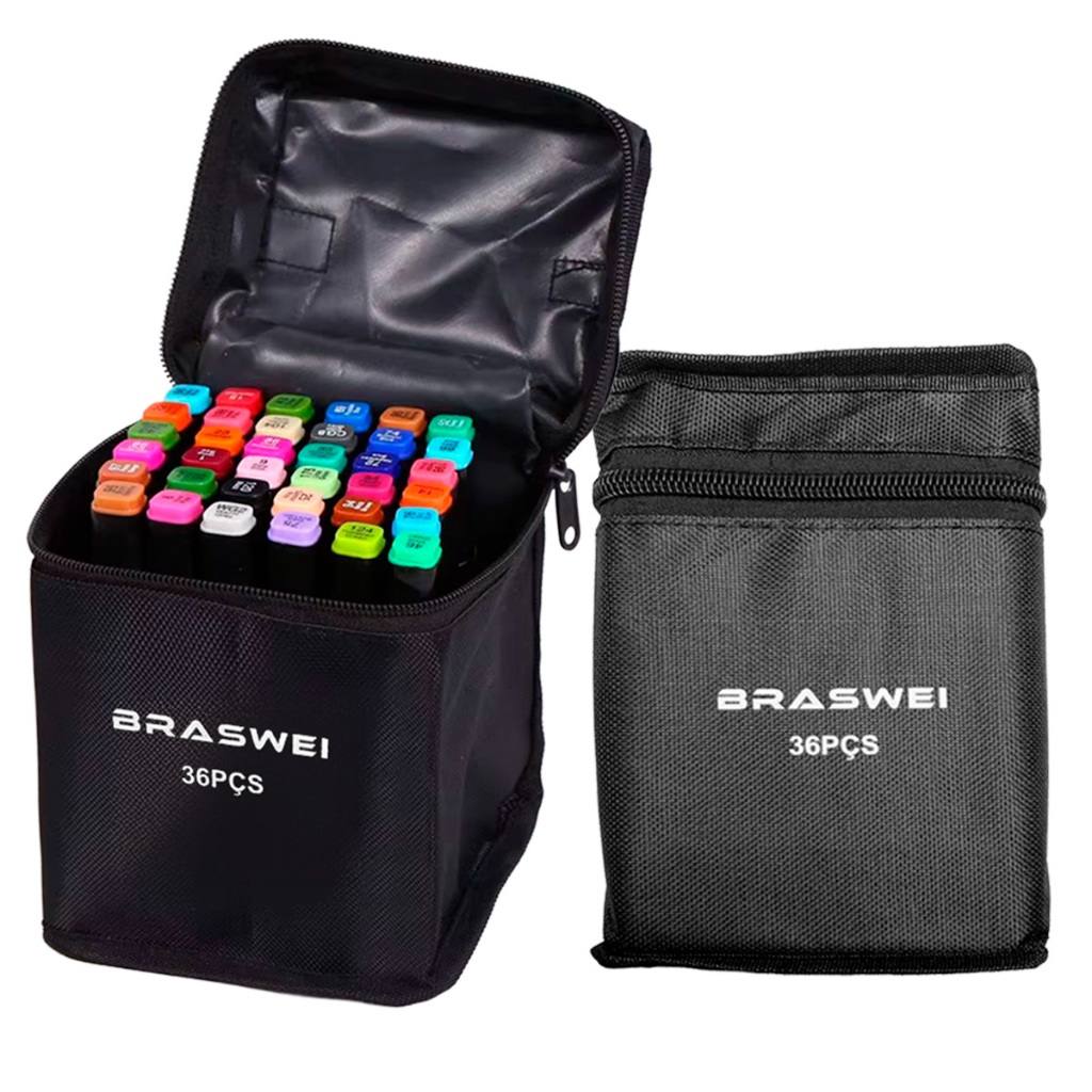 Canetinhas Coloridas Marca Texto Ponta Dupla [36 Cores] Braswei