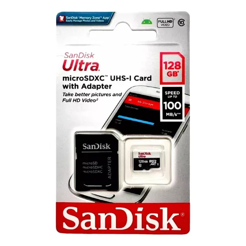 Cartão MicroSD 128GB SanDisk Ultra 100MB/s Classe 10