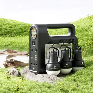 Kit Bateria Portátil Painel Solar Lanterna Holofote 8000mAh 3 Lâmpadas Led Usb