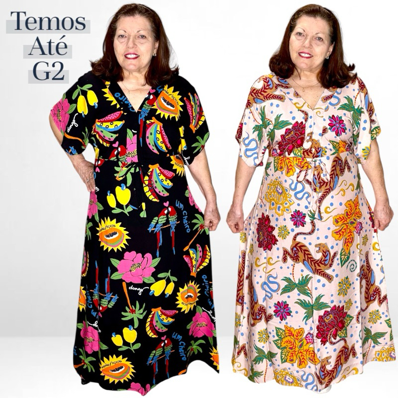 Vestido Plus Size Longo e Estampado, Inspiração Farm, Moda