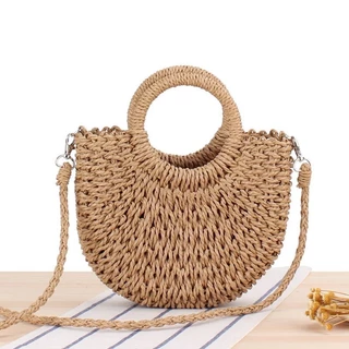 Bolsa feminina de palha praia verão lua pequena com alça transversal em Oferta na Shopee