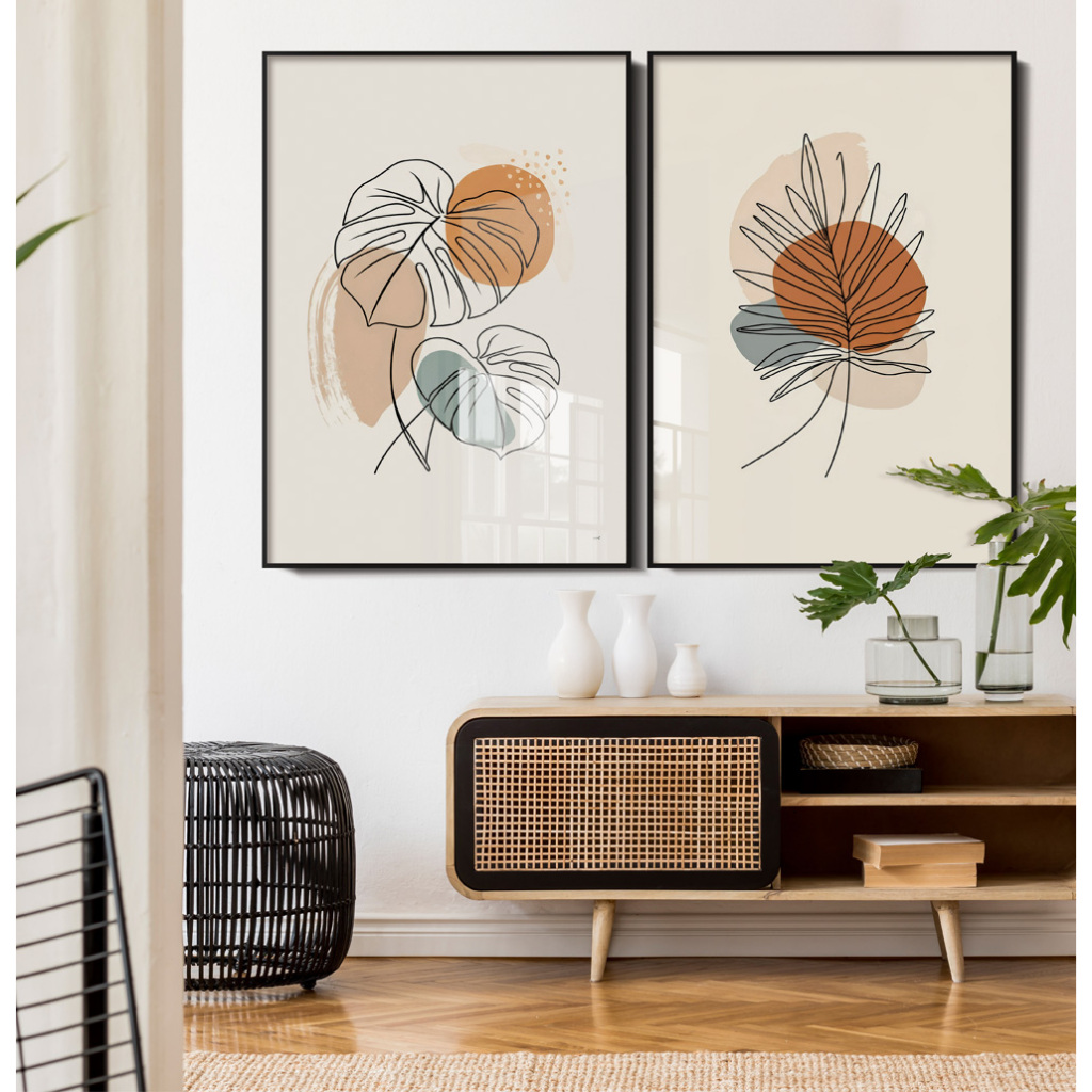 Quadros Decorativos com Moldura Filete Floral Sala Quarto Duo Planta Minimalista