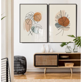 Quadros Decorativos com Moldura Filete Floral Sala Quarto Duo Planta Minimalista