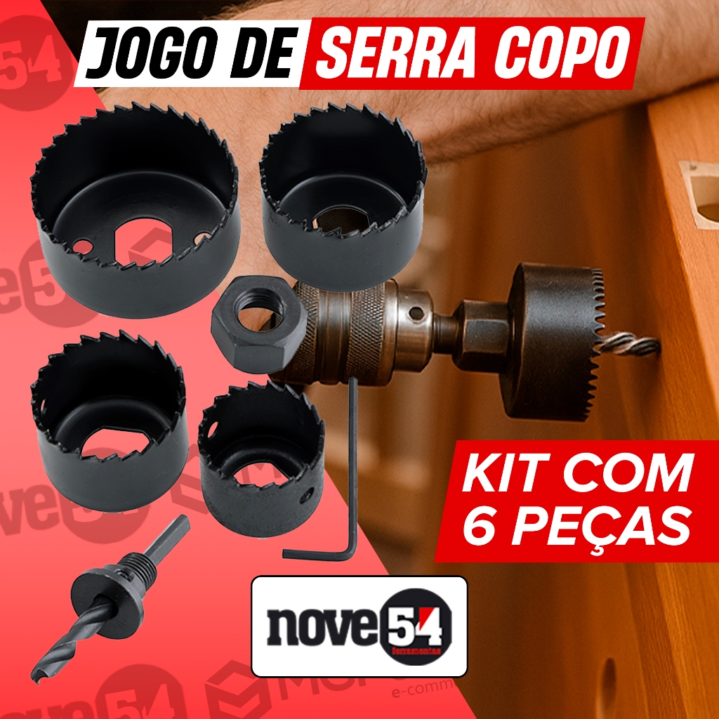Jogo Serra Copo Nove54 Profissional Para Furadeira Madeira Gesso