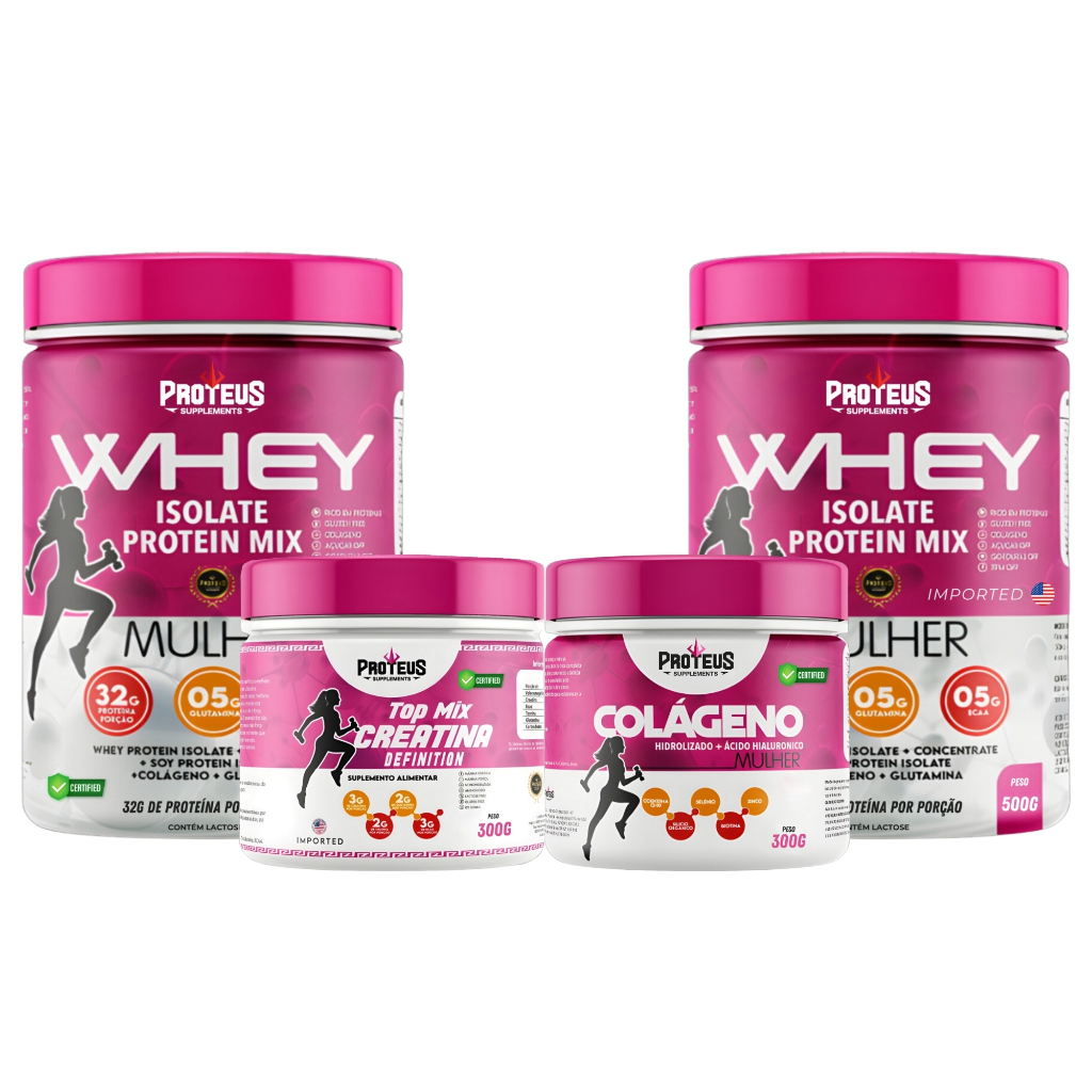 Kit Whey Protein Mulher Pote 1kg + Creatina + Colágeno Hidrolisado ...