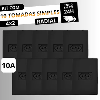 Kit 10 Tomadas Simples10A 4x2 Linha Ouro Preto Fosco RADIAL
