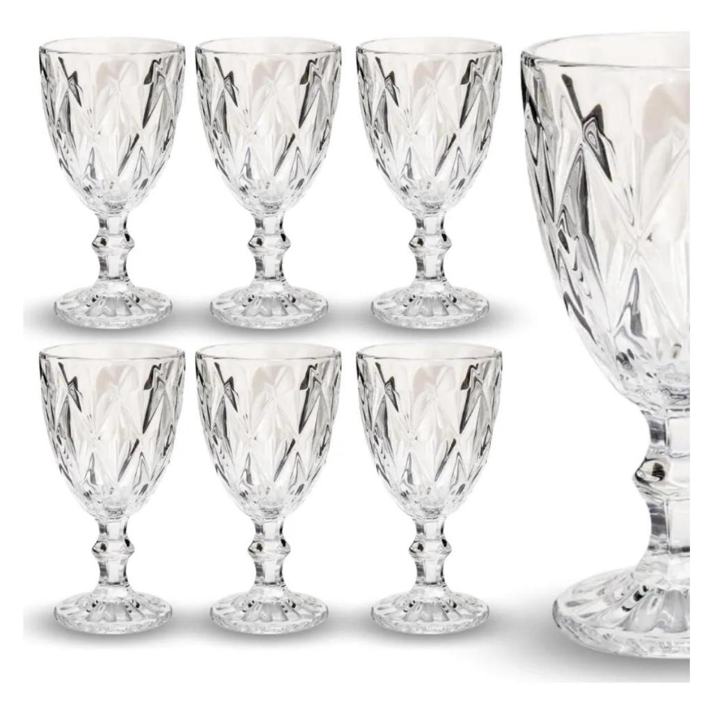 Jogo c/ 06 Taças Vidro Vinho/Agua 330ml Diamond Transparente