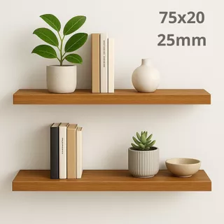 Prateleira 75x20 amadeirada freijó MDF 25mm com suporte invisível decorações quarto sala escritório