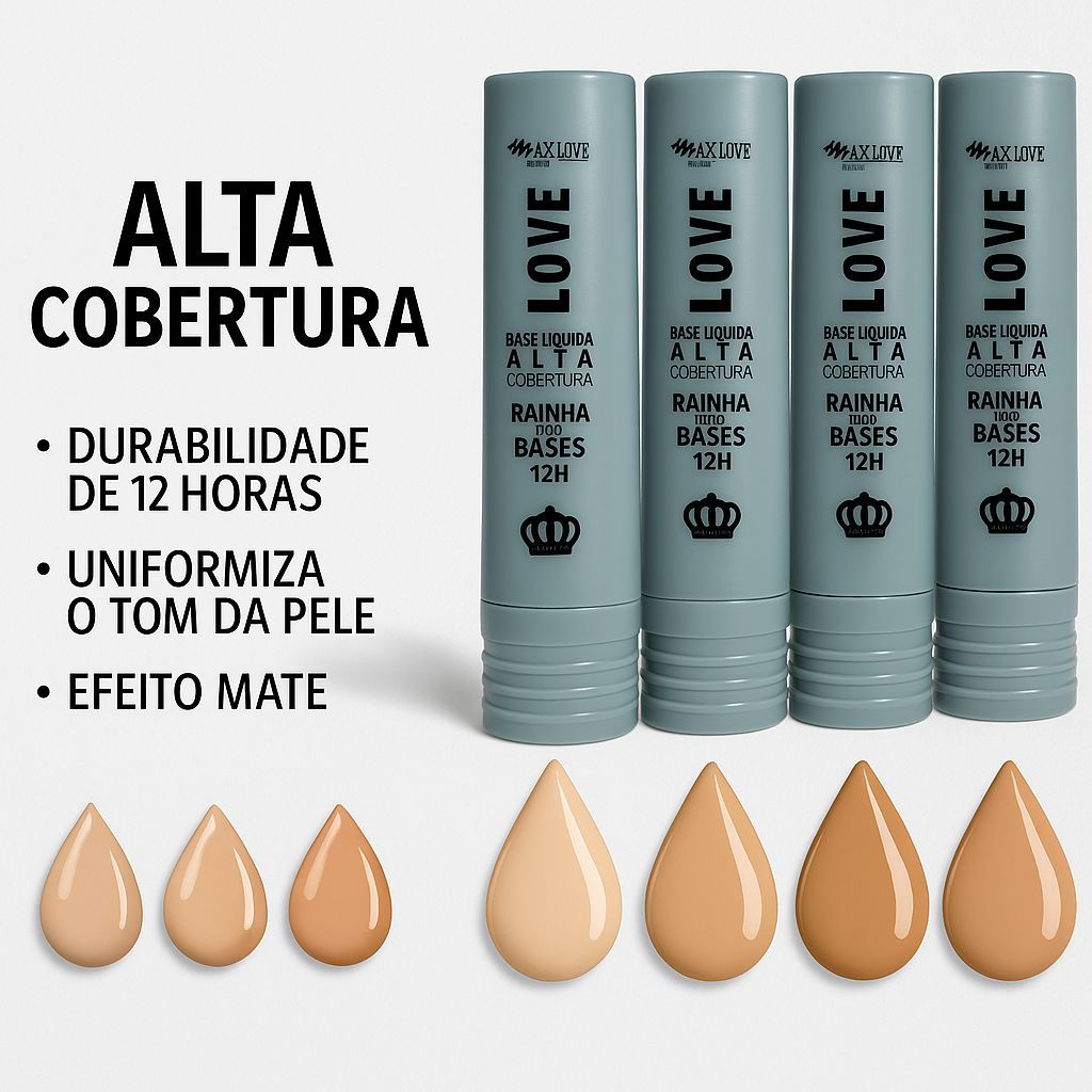 Base Líquida Alta Cobertura Rainha das Bases MAX LOVE | Shopee Brasil