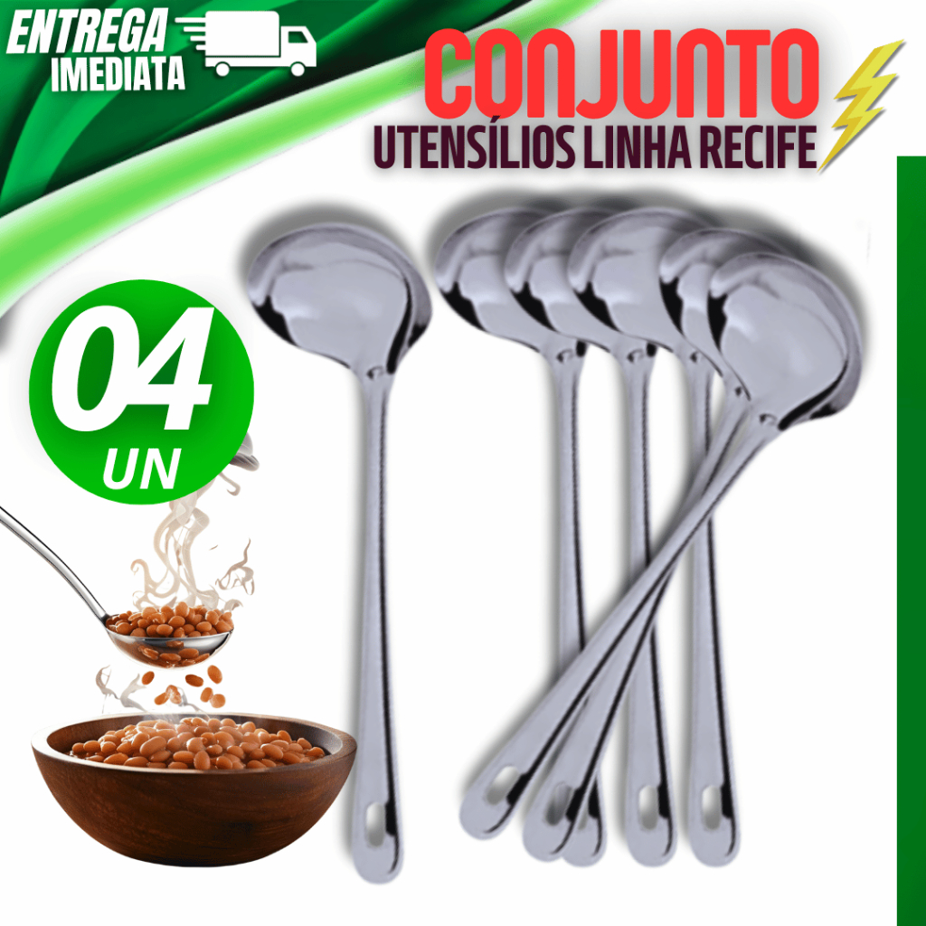 Jogo Conjunto KIT 4 Conchas Inox Para Feijão Sopa Caldos Restaurante Cozinha Linha Recife Premium