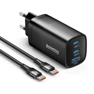 Carregador Turbo 65w 2 Usb-c 1 Usb-a Cabo 1m 100w Asometech