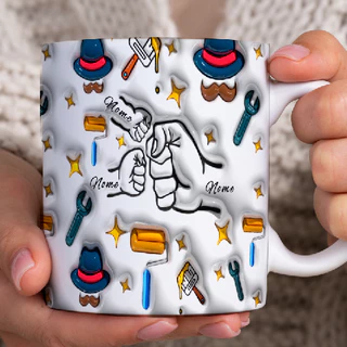 Caneca Dia Dos Pais Segurando Mão do Pai Segurando A Mão Do Vovô Com Efeito Inflado 3D