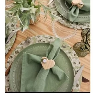 ​Kit Mesa Posta Completo Verde Musgo 4 ou 6 Lugares | Guardanapos Tecido + Porta Guardanapo