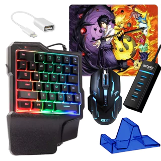 Kit Gamer Mobilador de 1 mão Teclado Mouse 2400dpi Rgb  P/ Celular Pubg Cod Iphone Otg p/ Iphone em Oferta na Shopee