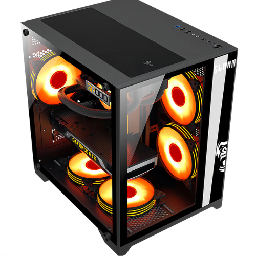 Gabinete Gamer Clanm Nightmare Aquário Tower Micro-ATX/ITX Vidro Temperado Lateral Preto sem Fans