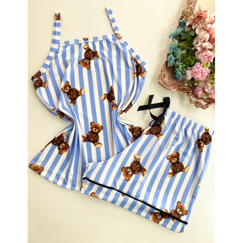 pijama feminino baby doll estampado pijama de alcinha short doll pijama de dormir linha noite (pijama sara) em Oferta na Shopee