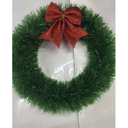 Guirlanda de natal enfeite com laço vermelho para porta  23-35cm