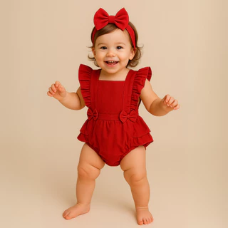 Romper Liso Vermelho Body Roupa Bebê Menina Festa Fantasia Natal Macacão