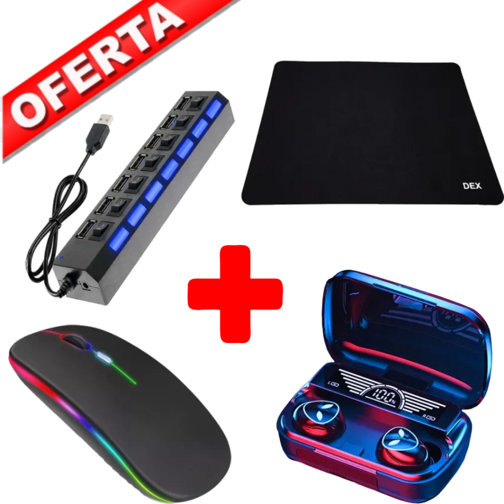 Kit Mouse Sem Fio Recarregável Rgb Mouse Pad Dex e Fone Ouvido ...