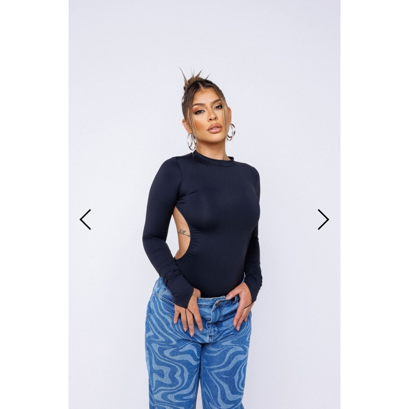 Body Feminino cavado Manga Longa suplex Costas Nuas Moda Gringa