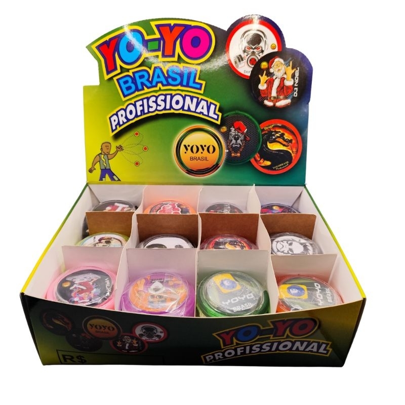 Caixa com 24 yoyos da yoyoBrasil Profissional de eixo fixo + 30