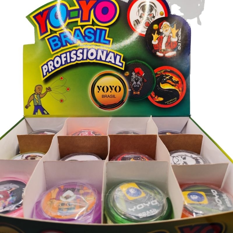Caixa com 24 yoyos da yoyoBrasil Profissional de eixo fixo + 30