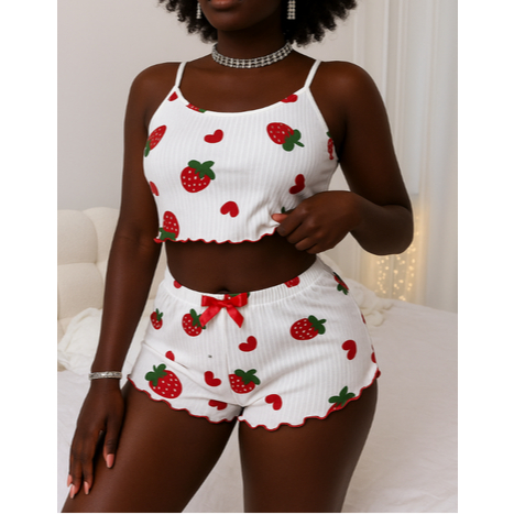 Conjunto Feminino Baby Doll de Verão com Estampa de Coração – Pijama Sexy Estilo Blogueirinha em Oferta na Shopee