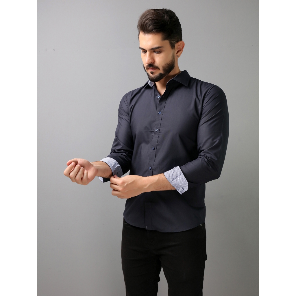 camisa social manga long lisa com elastano não amassa Passa facil