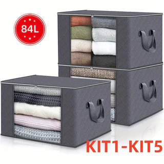 KIT 1-5 Caixa Saco Organizador Grandes Edredom Casaco Guarda Roupa para Lençol Travesseiro, Calças e Cobertor Multiuso