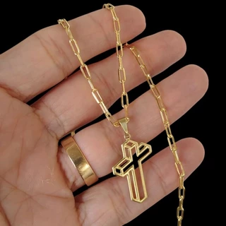 Corrente Cordão Masculino Moeda Antiga 100% Cadeado Alongado 3mm com Pingente