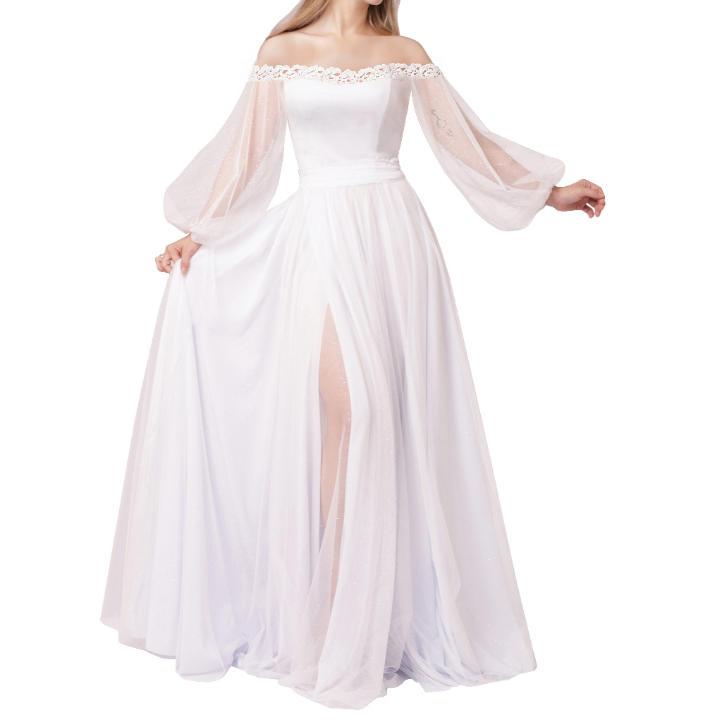 Vestido longo de noiva, casamento civil, Felicia