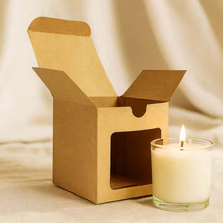 50 Caixas 8x8x8,5 cm para Vela Aromática ou Mini Caneca p/ Copo Whisky Kraft com Visor