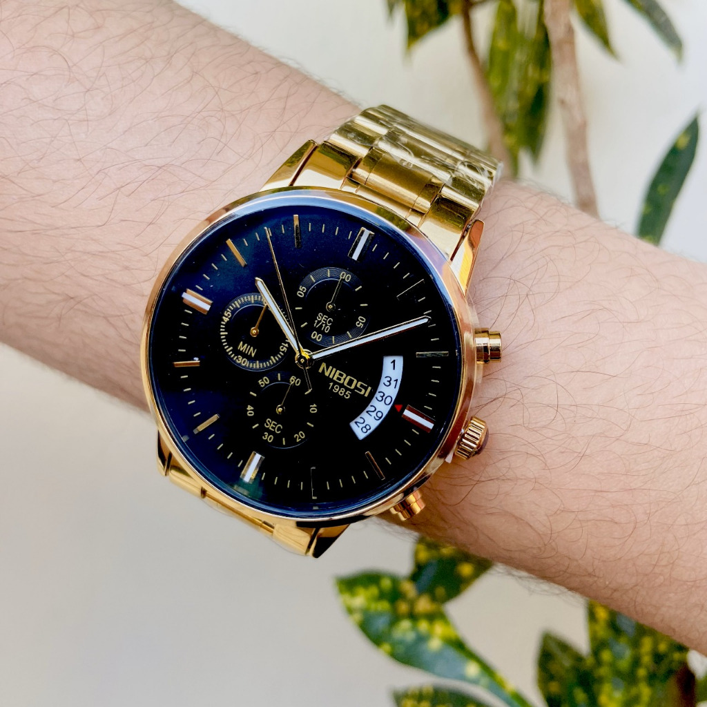 Relógio Masculino Nibosi 1985 Dourado Aço Inox | Analógico