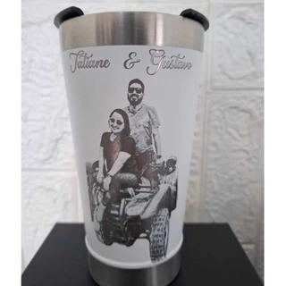 Copo Térmico Personalizado Fotos Nome Logo Com Tampa E Abridor De Garrafas 500ML
