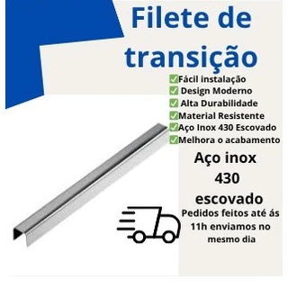 Perfil Filete em U para Soleira Porta em Aço Inox 430 Escovado – 1,2cm x 100cm x 1,1cm |
