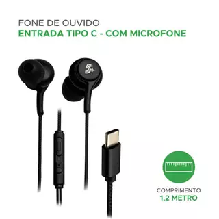 Fone De Ouvido Tipo C Com Microfone Para Smartphone Preto